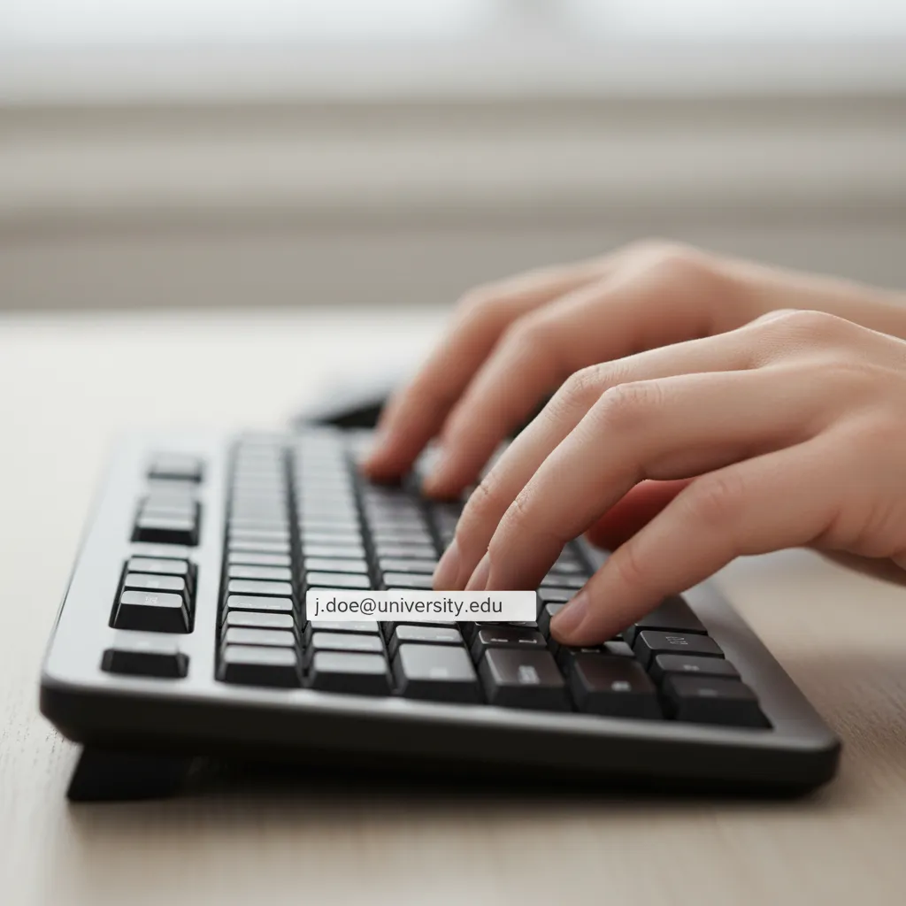Saisie d'identifiants académiques sur clavier d'ordinateur professionnel