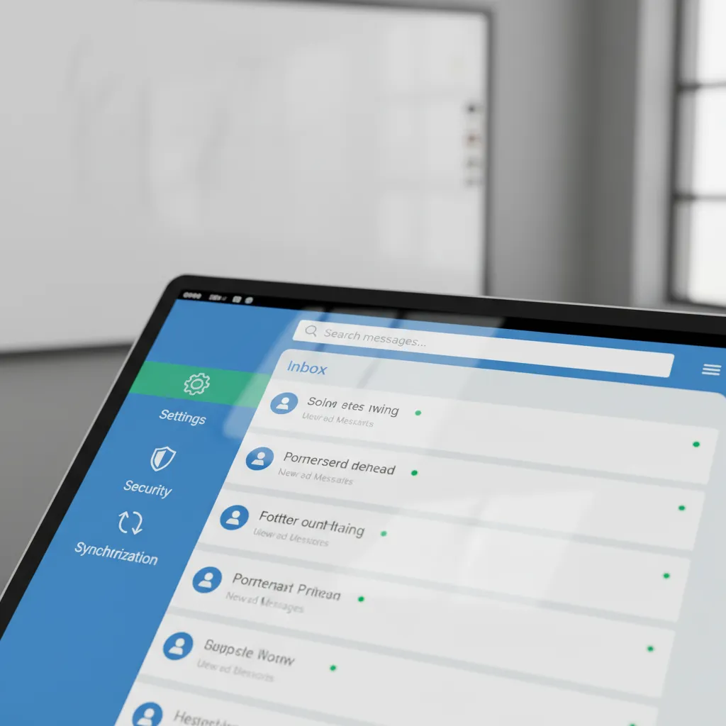 Interface de messagerie académique affichée sur tablette avec messages et paramètres de sécurité